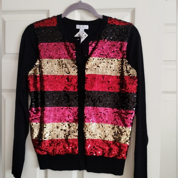 Charter Club Black and Red Sequin Sweater Small - Picture 3 of 6